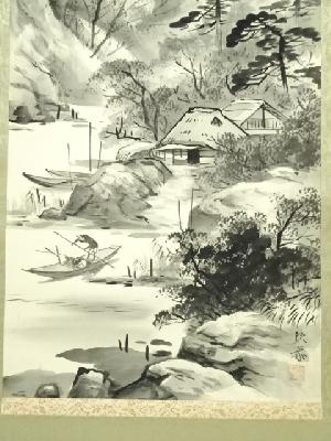 田中 野夫専用 水墨肉筆　錦鶏花葉太湖石図　南田沈銓 掛軸 中国美術(Y-12) 道具 ] - 道具 中田欣象筆 水墨山水 肉筆絹本掛軸（共箱）ネット